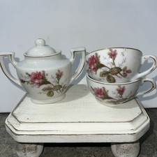 Vintage 3 Piece Childs TOY TEA SET Japan MOSS ROSE