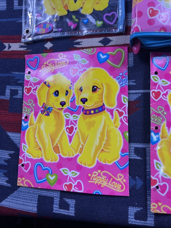 Vintage 90s Lisa Frank Pink Binder And Folder Lot Puppy Love School Dog Cherries - Image 3 of 4