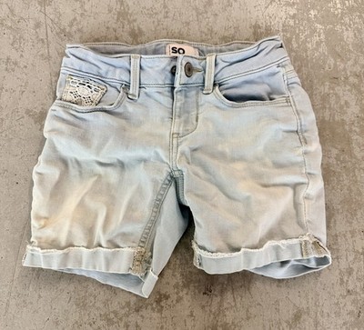 Size 7 Girls SO Shorts Denim Jean Distressed Cuffed