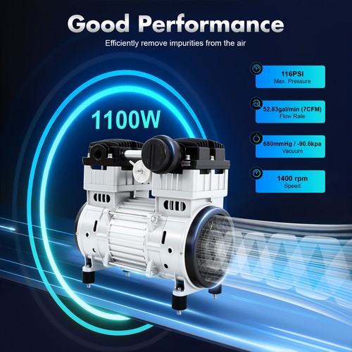 7CFM 1100W Oilless Vacuum Pump Industrial Oil-free Silent Diaphragm Vacuum Pump - Picture 3 of 14