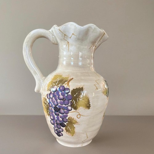 Vintage stoneware pitcher Tabletops Unlimited Cabernet hand-painted grapes