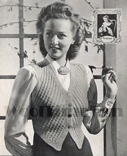 Vintage Knitting Pattern Womens 1940s Waistcoat. Cable Design..