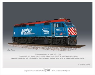 Metra F40PHM-2 Railroad Art Print, Size 11'' x 14''
