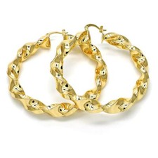 Women's 14K Gold Filled Twist Hollow Design Trendy Round Hoop Earrings 50mm-70mm