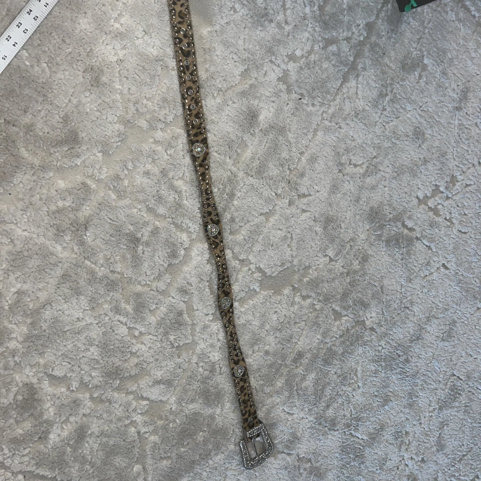 Leopard Print Western Belt Heart Rhinestones Leather Size 36 Silver Buckle - Image 4 of 4