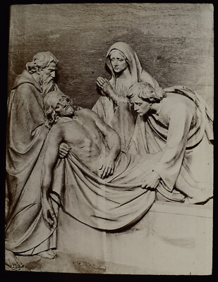 DER KÖRPER JESUS ZUR RUHE GELEGT UM 1890 Magische Laterne Dia FOTO RELIGION STATUARIE