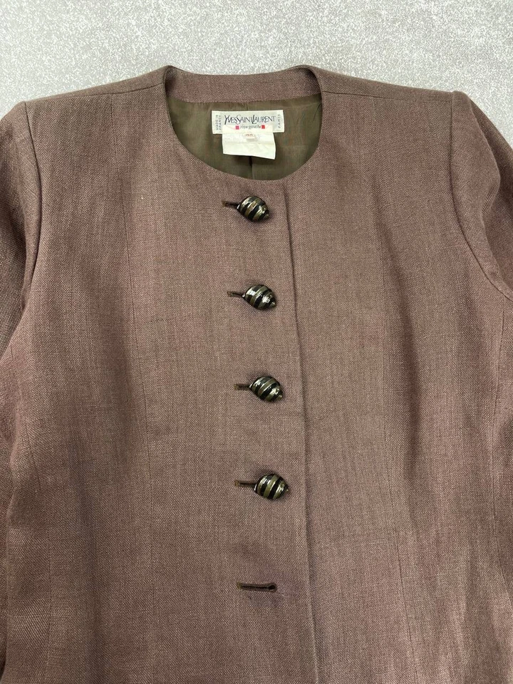 Yves Saint Laurent Vintage Rive Gauche Linen Blazer Jacket Women’s Size 44 - Image 3 of 4