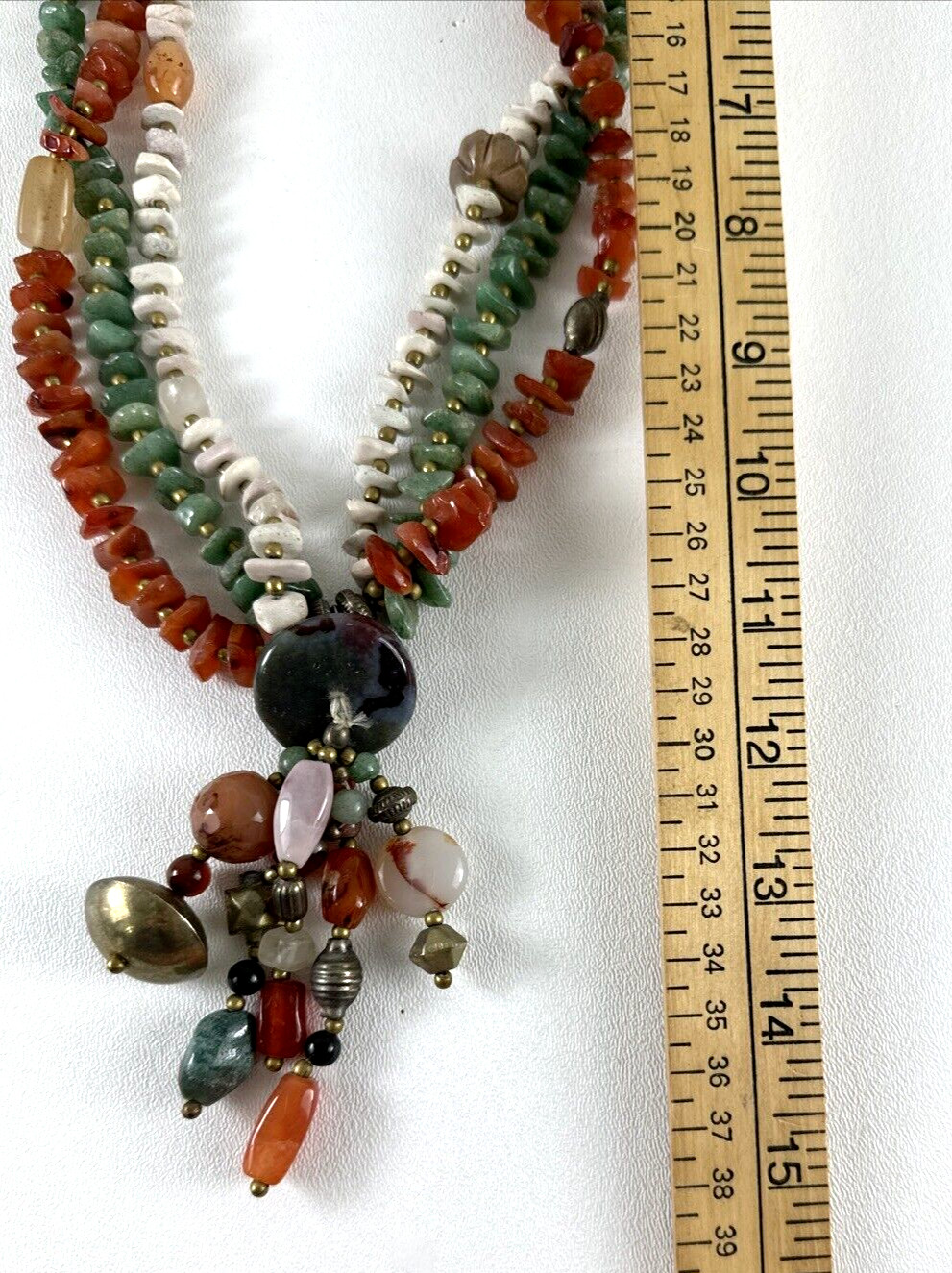 Boho Statement Neckless Polished Stone Beaded 3 S… - image 4