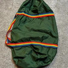 Vintage a lumberjack green nylon duffle bag with rainbow straps