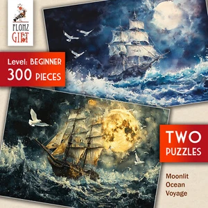 2 x JIGSAW PUZZLES 300pc ~ Moonlit Ocean Voyage - maritime scenes FG2048