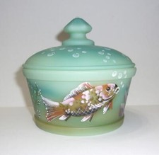 Fenton Glass Jadeite Koi Pond Fish Covered Box Dish Ltd Ed #7/30 JK Spindler