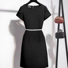 Women Pencil Dress Formal Office Dresses Short Sleeve with Belt Slim Fit Work
