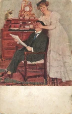 Teasing - Hungarian artist V. Nagy vintage fine art postcard