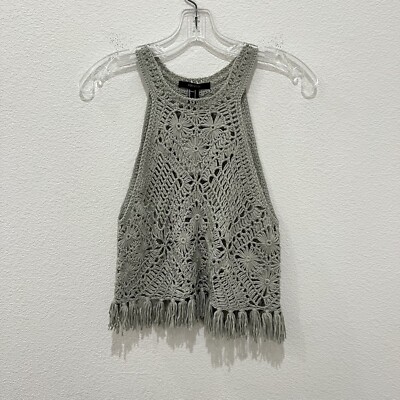 NWT Forever 21 Boho Crochet Knit Fringe Crop Top Green Size S Hippie  Festival