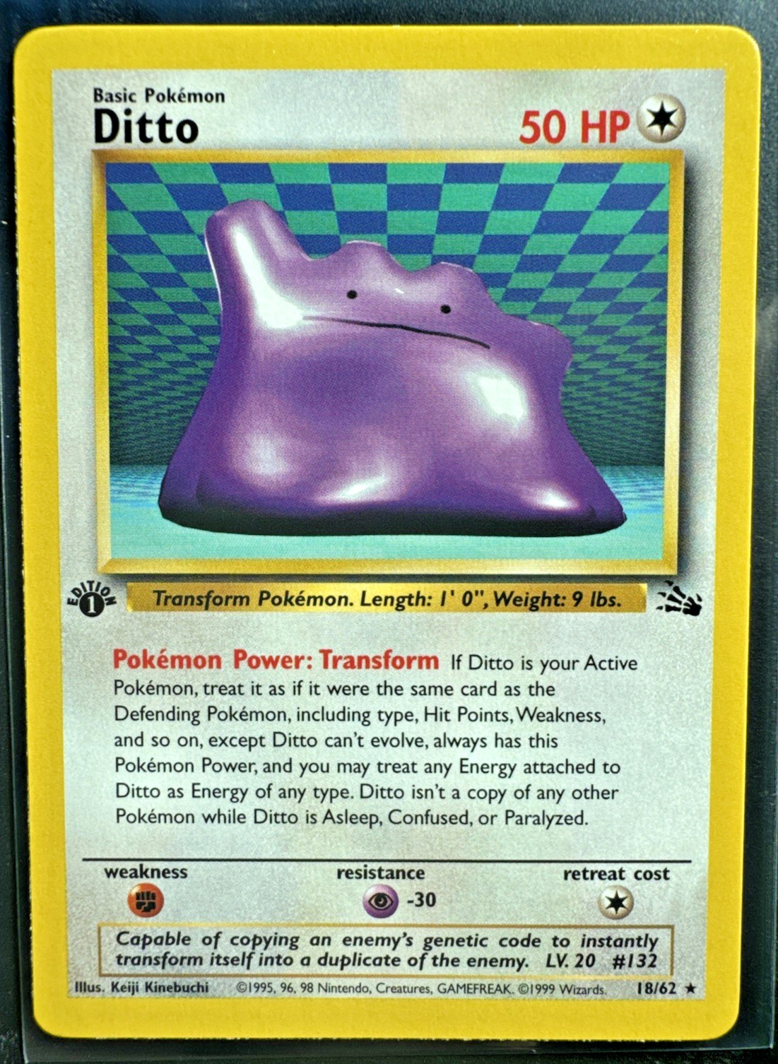 (1st edition) Pokemon DITTO Fossil Set 18/62 Non-Holo Rare, NEVER PLAYED WITH