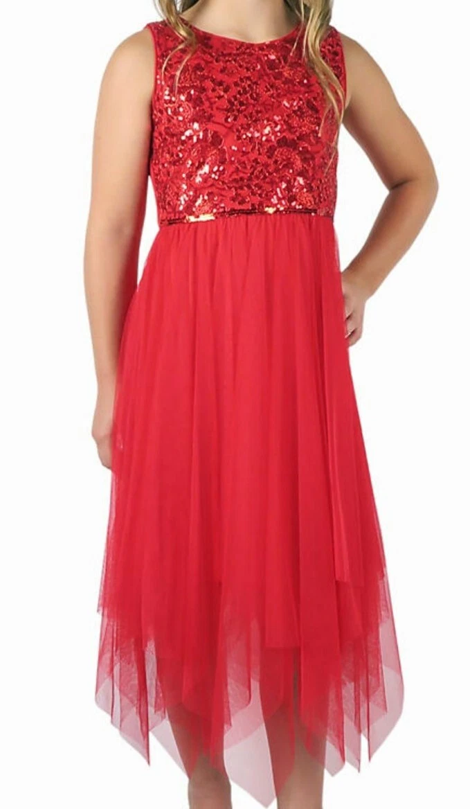 Zunie Little Girl's Sleeveless Sparkling Sequin Fairy-Hem Fanciful Dress-6/6X