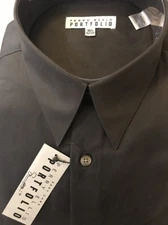 NWT Perry Ellis Portfolio L 16 32/33 Solid Black Dress Shirt Supima Cotton