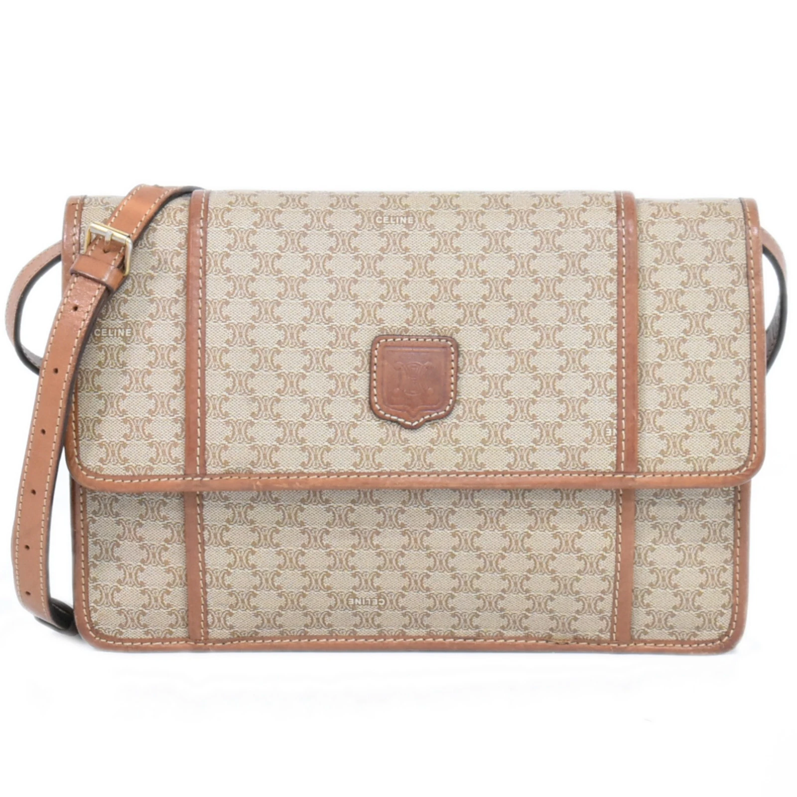 Borsa a tracolla CELINE Macadam in PVC beige oro