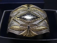 Montana Silversmith Cuff Bracelet Southwest Design Inlay Gold & Silver Tone 6.5"