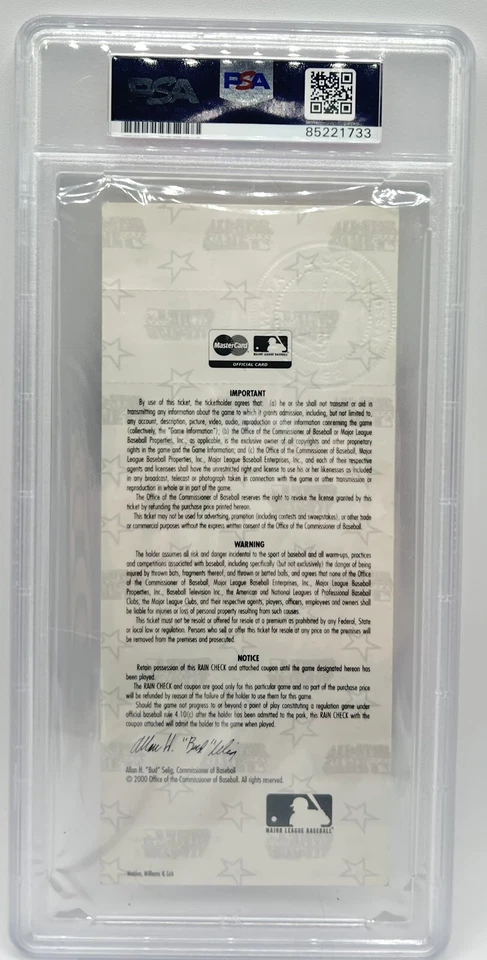 Greg Maddux & Chipper Jones Signed 2000 MLB All Star Game Ticket Stub PSA/DNA - Image 2 of 2