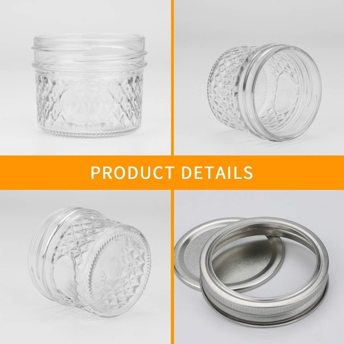 4 OZ Glass Jars With Lids Small Mason Wide Mouth Mini Canning 40 PACK Silver NEW - Picture 4 of 8