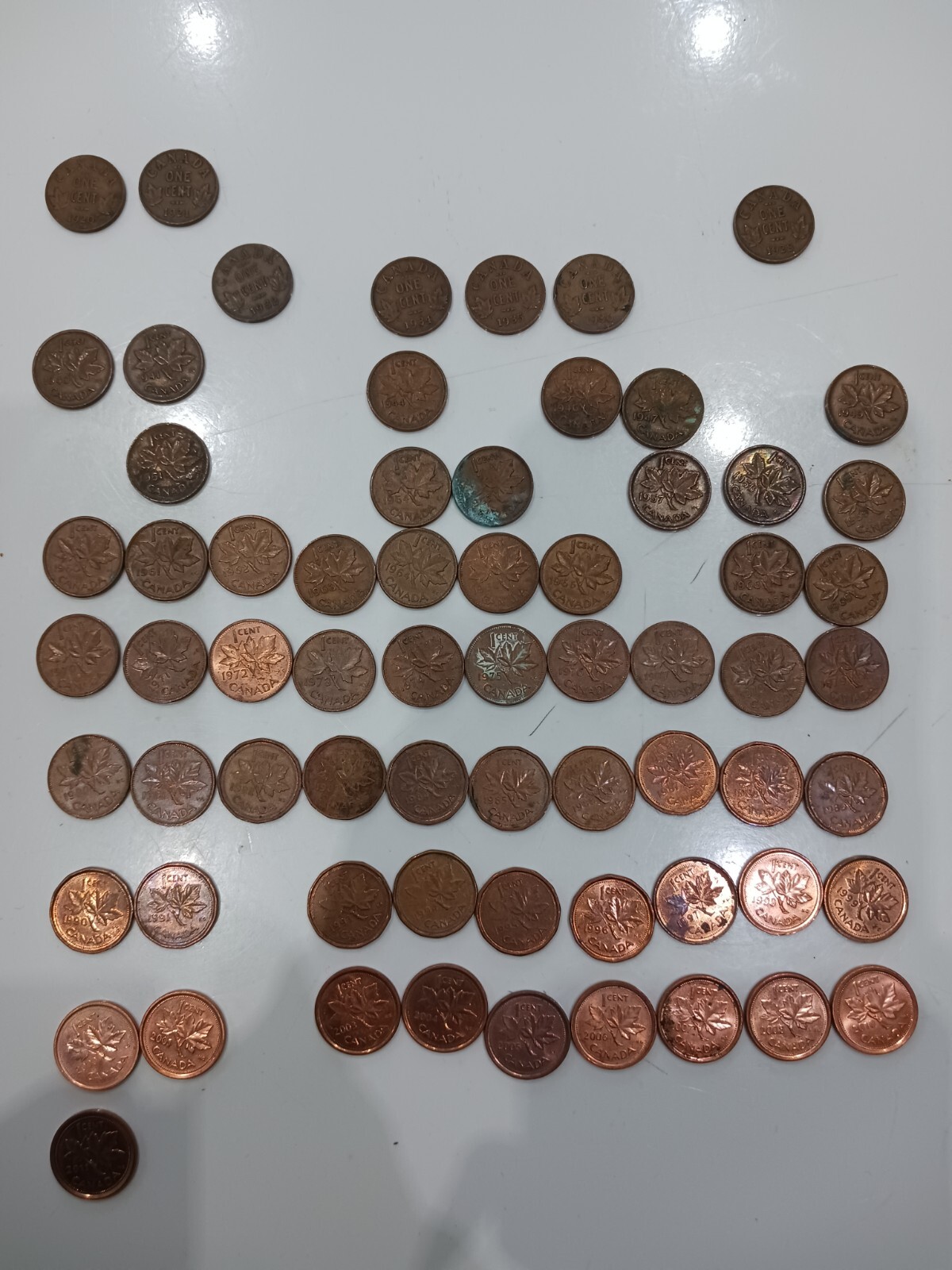 Bundle 67 1 Cent Canada Coins All Different Dates From 1920 To 2011