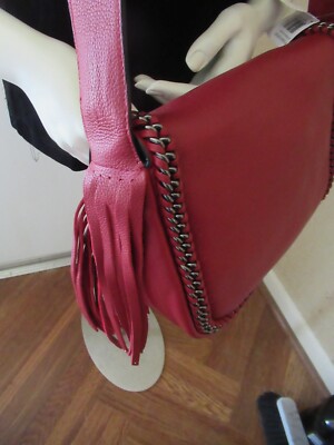 NWT Coach Dakota Whiplash Fringe Flap SB / Red Currant/ Chain