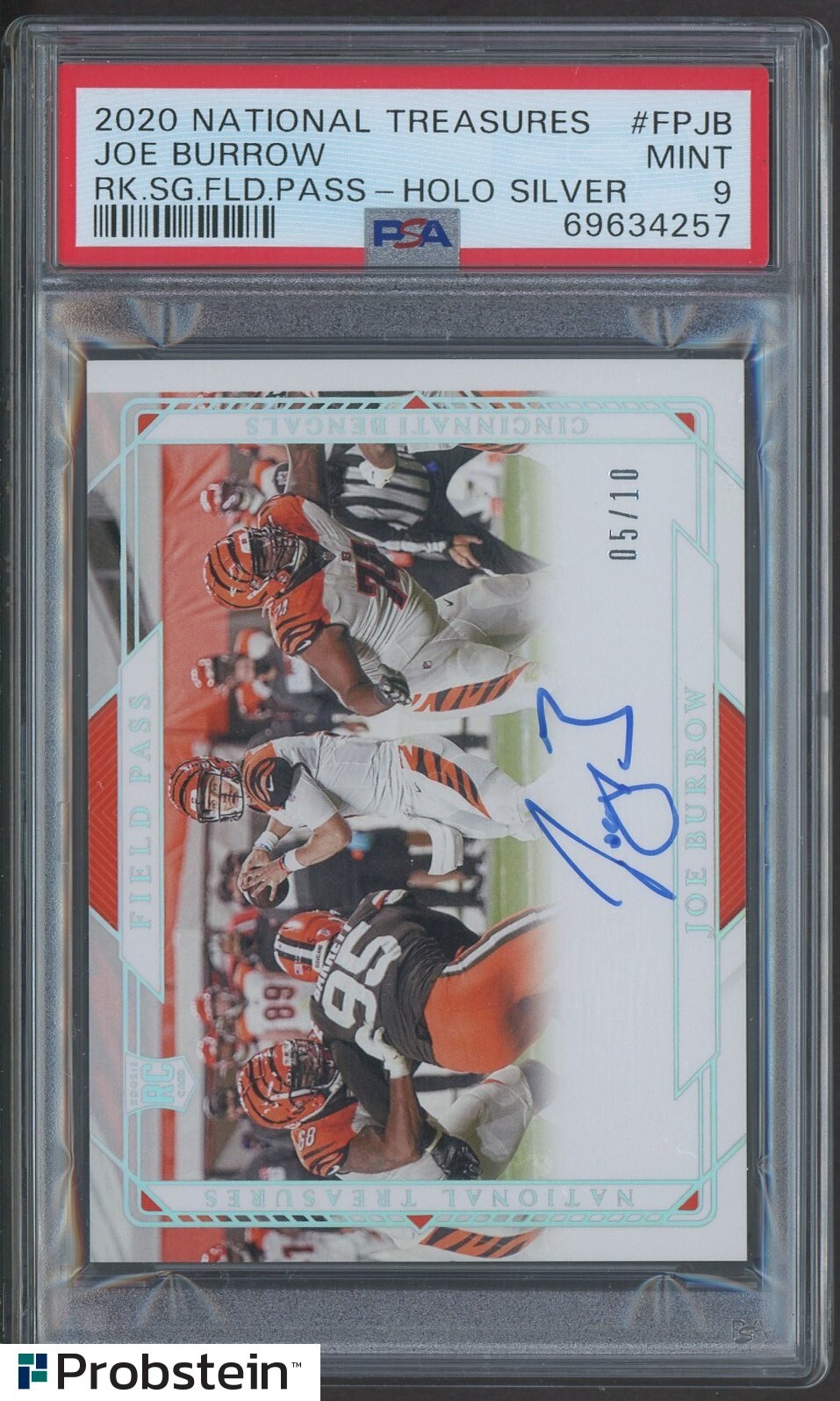 Joe Burrow Panini National Treasures Rookie Signatures Field Pass #FPJB Holo Silver