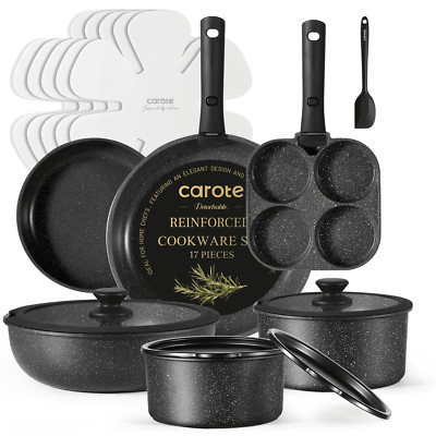 Carote 17-Piece Granite Reinforced Nonstick Cookware Set with Removable Handles