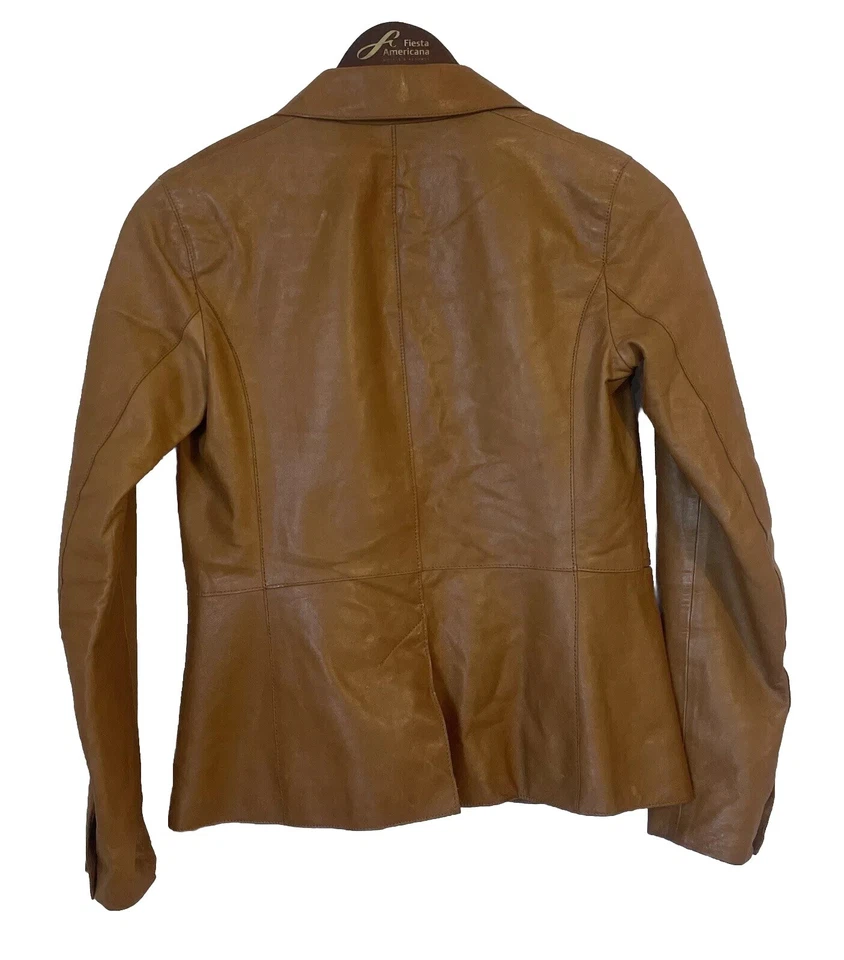 Chaqueta Blazer Vince Mujer Marrón Ajustada Cuero Cordero Talla 2 $1095 Foto 2 de 4