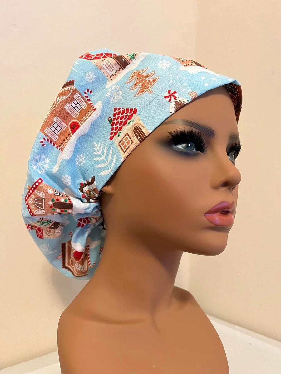 Christmas Angels Fabric Scrub Hat / Skull Cap - Multi-Color, One Size Fits Most, Handmade In USA