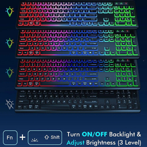 Wireless Keyboard and Mouse Combo RGB Backlit, Rechargeable Light Up Letters, - Picture 2 of 15