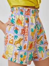 Farm Rio Anthropologie Patch Print Cuffed Shorts Tropical S Large NWOT 148