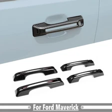 For 2022-2025 Ford Maverick Black Carbon Fiber Texture Door Handle Cover Trim 4P
