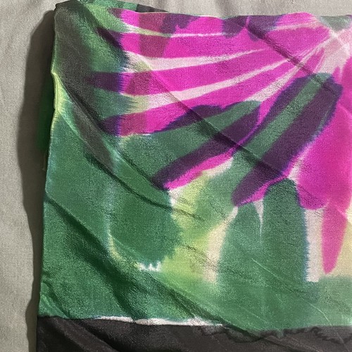 Pure Silk Scarf Luxurious Floral Hand Printed Beautiful Vivid Colors 24" SQ Vtg - 第 5/9 張圖片