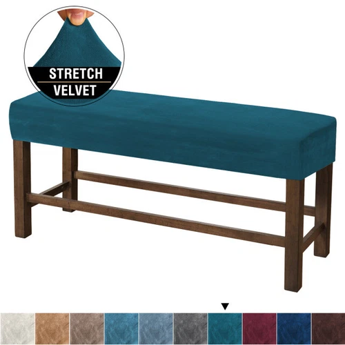 Velvet Elastic Bench Cover Rectangle Bench Footstool Cushion Protector Slipcover - Picture 28 of 30