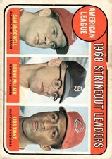 1969 O-Pee-Chee #11 Strikeout Leaders (Sam McDowell / Denny McLain / Luis Tiant)