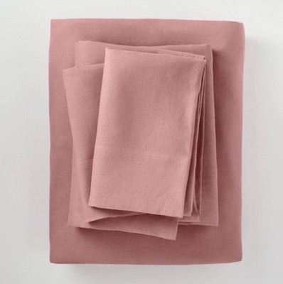 NEW Casaluna  Full 100% Washed Hemp Solid 4 pcs Sheet Set Rose EcoFriendly SOFT