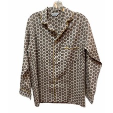 Vintage Retro Royal Crest Cotton Pajama Top Women's M Mandarin Collar Gold Crest