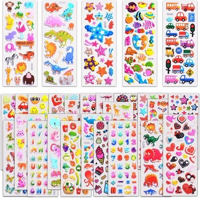 16 Sheets 3D Puffy Stickers for Kids, Variety Pack Animals Cars Dinosaurs
