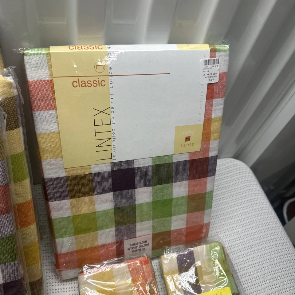 Massive Lot Lintex Rainbow Plaid 100% Cotton Tablecloths Napkins Oblong Round - Image 4 of 4