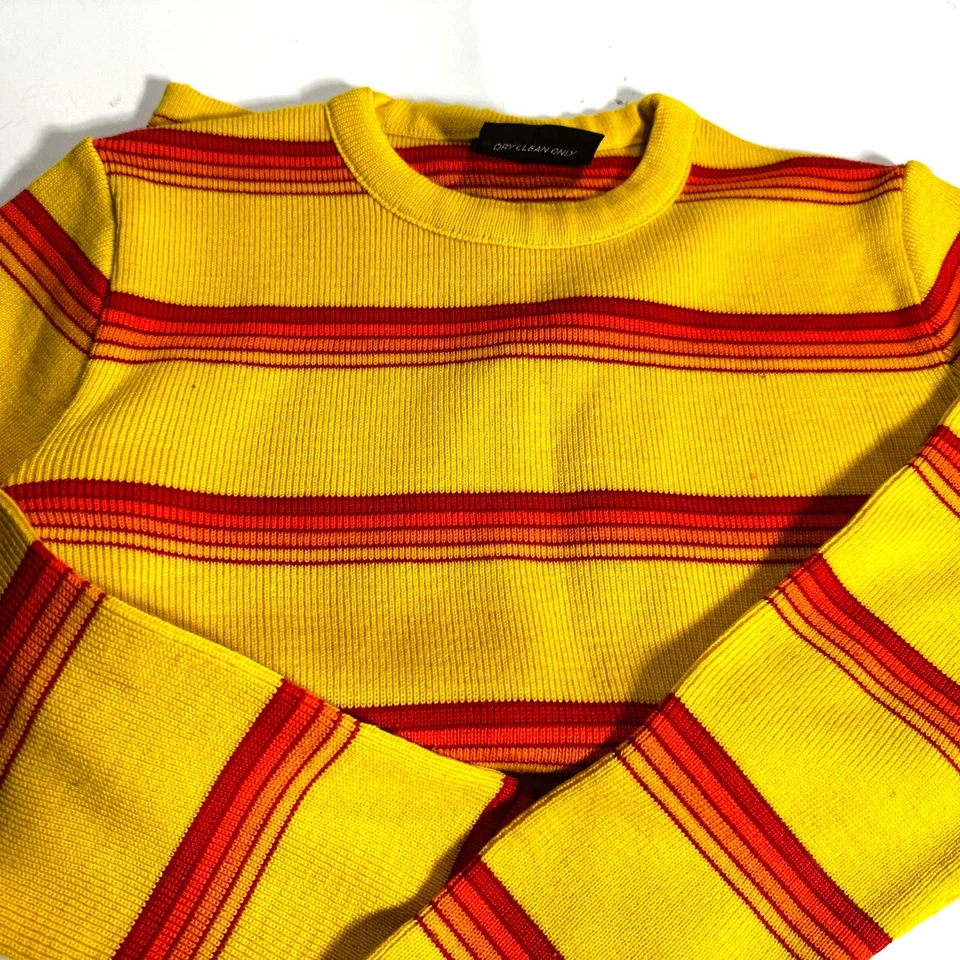 Vintage Lido Womans Ski Sweater Sz L Runs Small Yellow Stripe FLAW Made in USA - Image 3 of 4