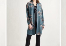 Misook Open Front Botanical Print Jacquard Knit Jacket Cardigan Large Viscose