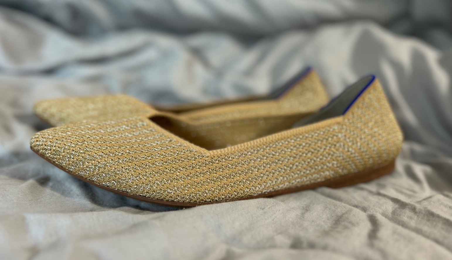 Rothys~The Point II~Woven Gold Metallic~Ballet~Knit Flats~Size 9~EUC image 3