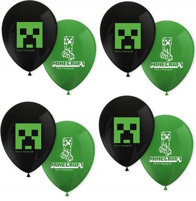 Minecraft Pack Of 8 Party Balloons Diameter 21 cm, Printed, Green, Black, Lat...