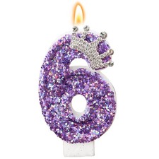 Birthday Number Candles,Purple Crown Candles for 6, Purple