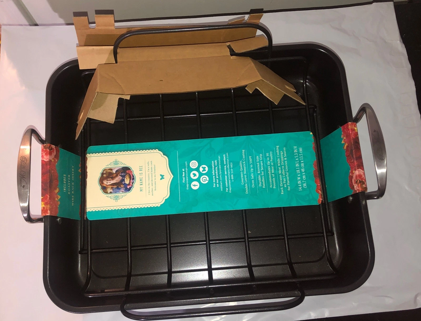 The Pioneer Woman Non Stick Roaster with Wire Rack Insert 14.4x18.1x5.3-NEW