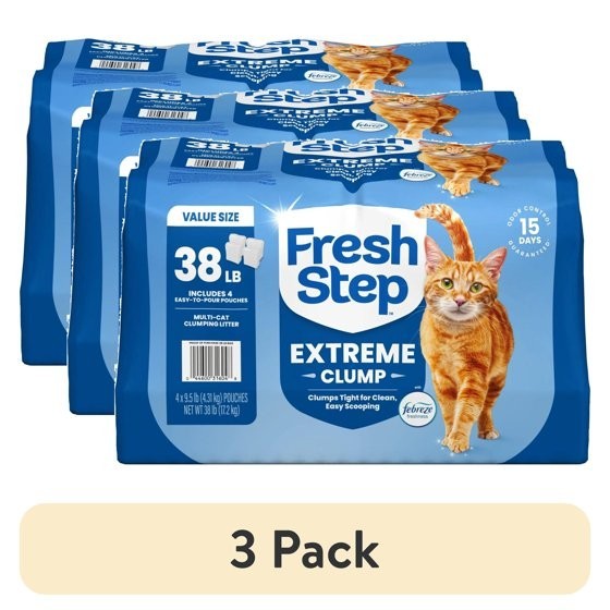 Fresh Step Extreme Clumping Cat Litter Febreze Mountain Spring, 38 lb (3 Pack)