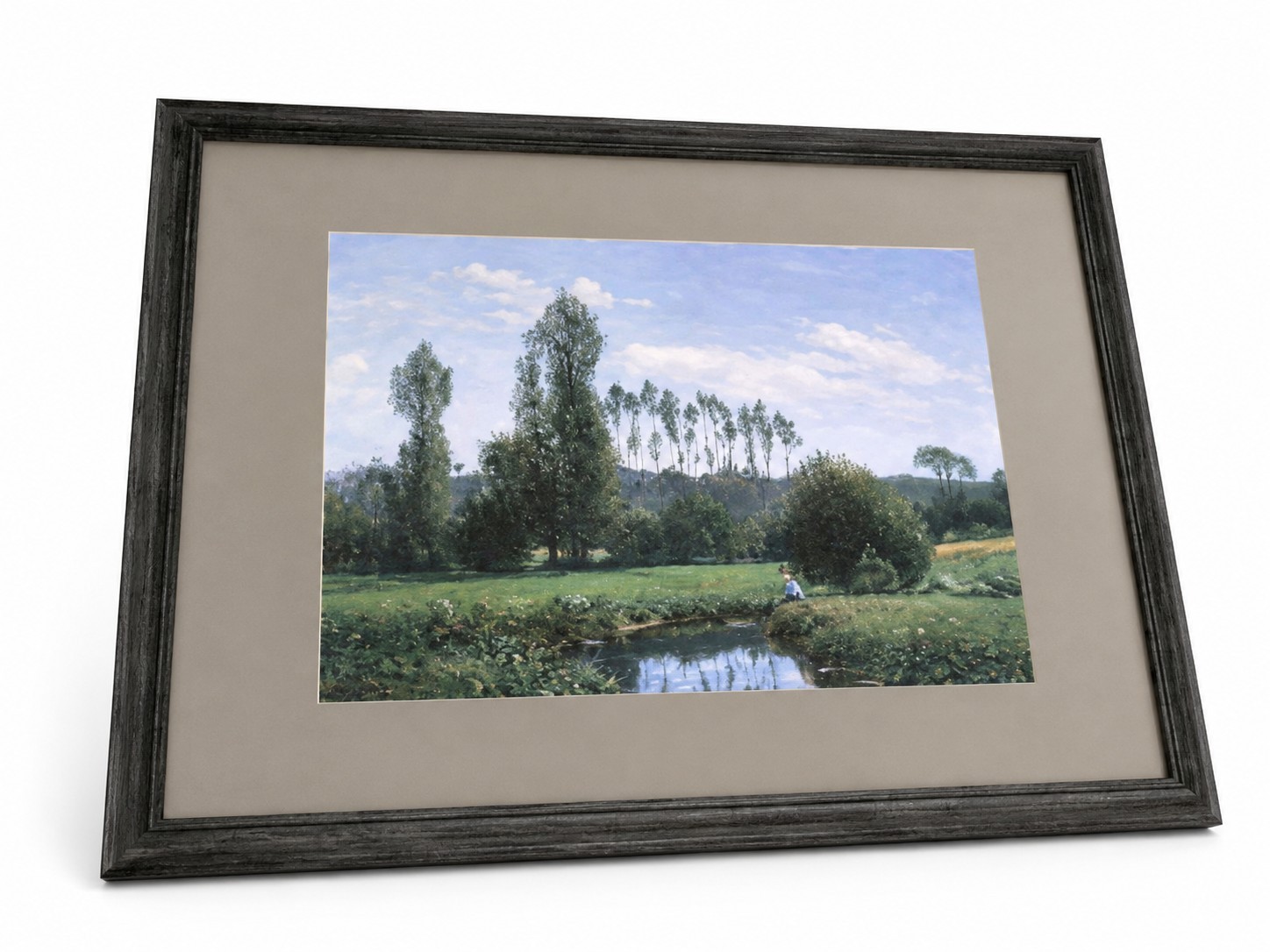 Framed Countryside Landscape Print Black Frame Matted Wall Art Home Decor