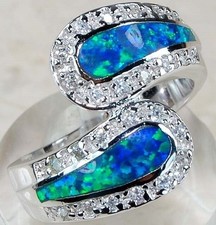 Australian Opal Inlay Topaz 925 Solid Sterling Silver Ring Jewelry Sz 7 TD1